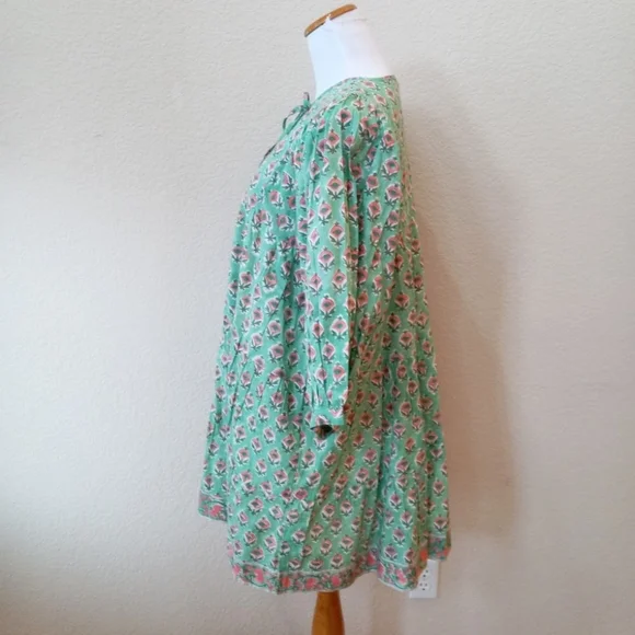 Marea mint green and pink block print balloon sleeve babydoll dress - Picture 5 of 8